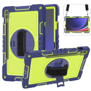 Samsung Galaxy Tab S9+ 360 Rotation Silicone Case Navy Blue/Yellow Green - 1