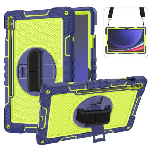 Samsung Galaxy Tab S9+ 360 Rotation Silicone Case Navy Blue/Yellow Green - 1