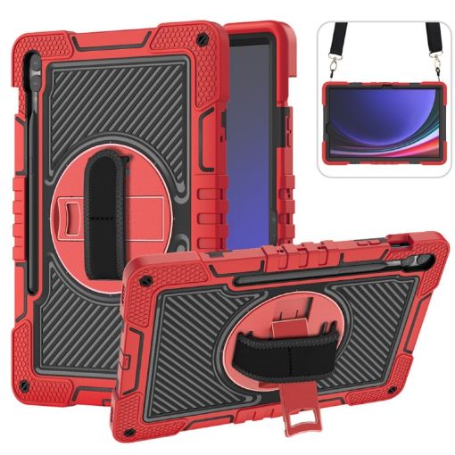 Samsung Galaxy Tab S9+ 360 Rotation Silicone Case Red/Black - 1