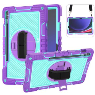 Samsung Galaxy Tab S9+ 360 Rotation Silicone Case - Purple/Mint Green - 1