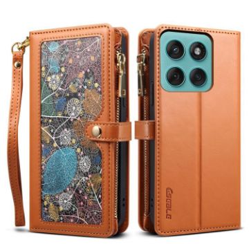 Moto G86 5G ESEBLE Star Lanyard Zipper Wallet RFID Leather Case Brown - 1