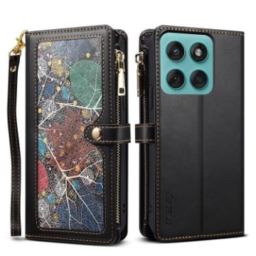 Moto G86 5G ESEBLE Star Lanyard Zipper Wallet RFID Leather Case Black - 1