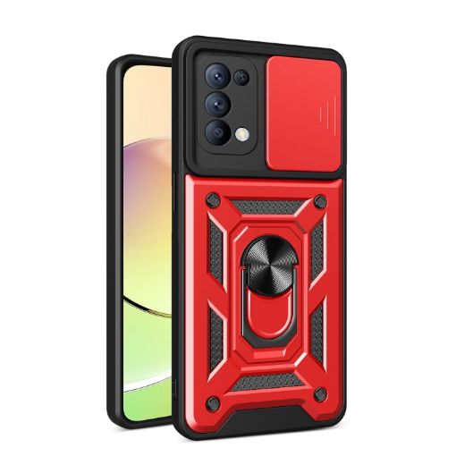 OPPO Reno5 4G/5G Red Sliding Camera Cover TPU Hybrid PC Case - 1