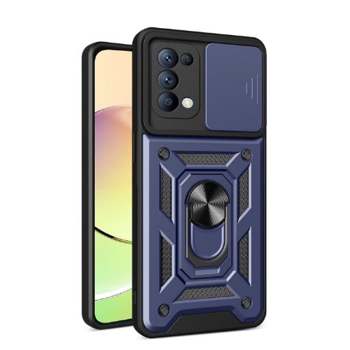 OPPO Reno5 4G/5G Blue TPU Hybrid PC Case with Sliding Camera Cover - 1