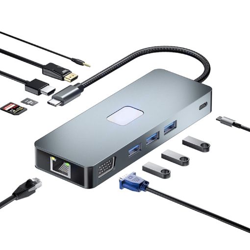 BYL-2309 Type-C Dock: HDMI 4K, DP, VGA, RJ45, USB3.2, Audio, PD100W, SD/TF - 1