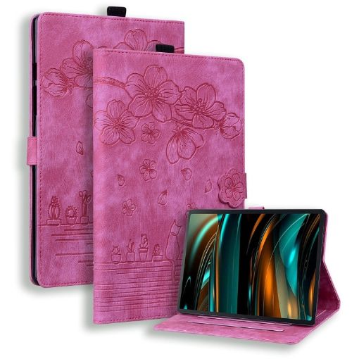 Samsung Galaxy Tab A8 X200 Sakura Cat Leather Case Rose Red - 1