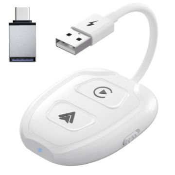 USB + USB-C Wired to Wireless Carplay/Android Auto Adapter - White - 1