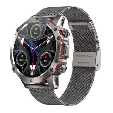 AK56 IP67 BT5.1 Smart Watch 1.43" Voice Call Health Monitor Silver Strap - 1