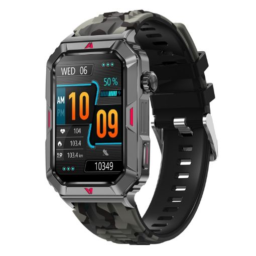 CF26 1.57" BT5.2 Smart Bracelet, Sleep Detection, Camo Black Silicone Strap - 1