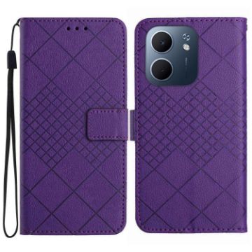 OPPO A5x 4G/5G Global Rhombic Grid Leather Phone Case - Purple - 1