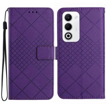 OPPO A5 5G Leather Phone Case - Rhombic Grid Texture, Purple - 1