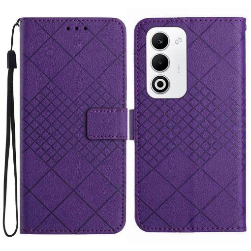 OPPO A5 5G Leather Phone Case - Rhombic Grid Texture, Purple - 1