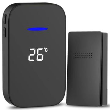 Wireless Doorbell with Temperature Display & Remote Control, US Plug, Black - 1