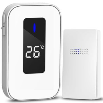 Wireless Doorbell with Temperature Display & Elderly Pager, EU Plug, White - 1