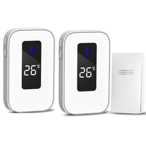 Wireless Doorbell & Elderly Pager with Temp Display, EU Plug - White - 1