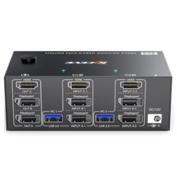 8K 30Hz USB3.0 Triple Monitor KVM Switch - KC-KVM203DH, US Plug - 1