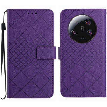 Xiaomi 14 Ultra Purple Rhombic Grid Leather Phone Case - 1