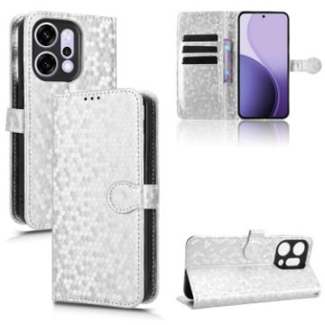 OPPO Reno14 Global Silver Honeycomb Dot Texture Leather Phone Case - 1