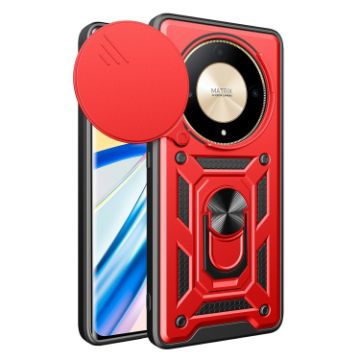 For Honor X9b Red TPU+PC Phone Case with Sliding Camera Cover - 1