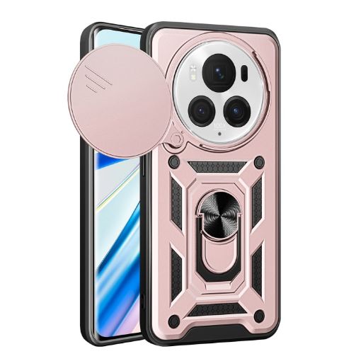 For Honor Magic6 Pro Rose Gold TPU+PC Phone Case with Sliding Camera Cover - 1