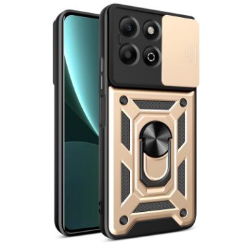 For Honor X6b 4G Gold Phone Case with Sliding Camera Cover TPU+PC - 1