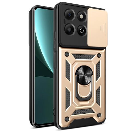 For Honor X6b 4G Gold Phone Case with Sliding Camera Cover TPU+PC - 1