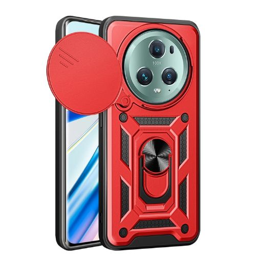 For Honor Magic5 Pro Red TPU+PC Phone Case with Sliding Camera Cover - 1