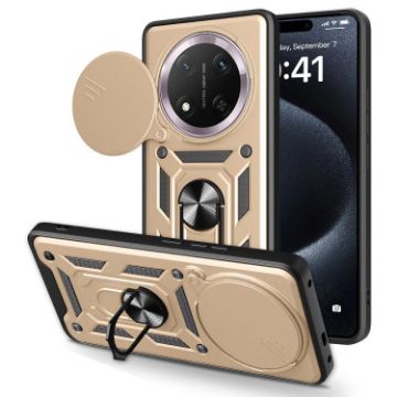 For Honor X60 Pro/X9c Gold TPU+PC Phone Case with Sliding Camera Cover - 1
