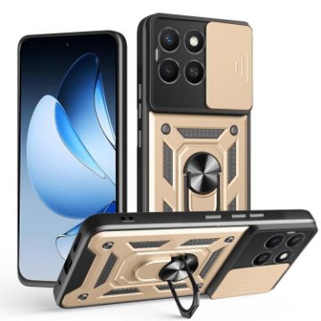 For Honor X8c 4G Gold Phone Case with Sliding Camera Cover TPU+PC Design - 1