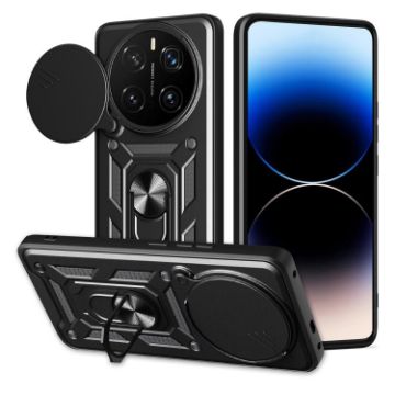 For Honor Magic7 Pro Black TPU+PC Phone Case with Sliding Camera Cover - 1