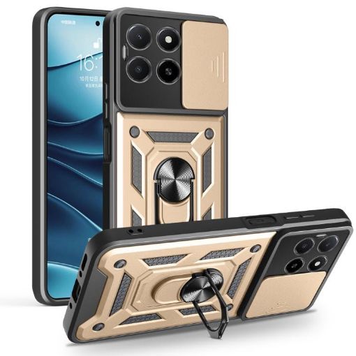For Honor X5b Plus Gold Phone Case with Sliding Camera Cover TPU+PC - 1
