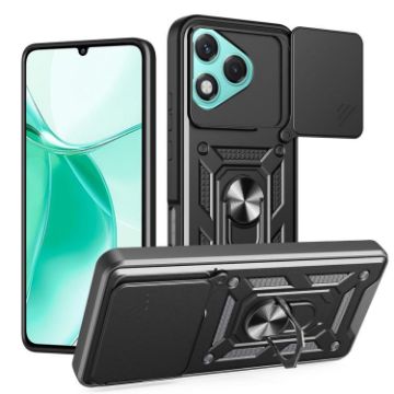 For Honor 400 Lite Global Black TPU+PC Phone Case with Sliding Cover - 1