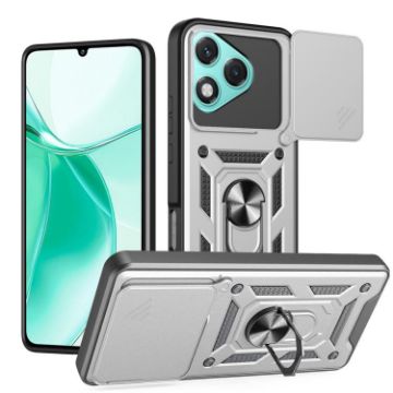 For Honor 400 Lite Silver TPU+PC Phone Case with Sliding Camera Cover - 1