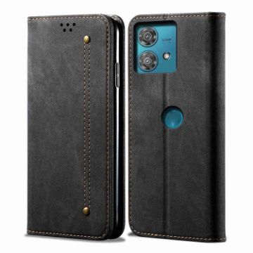 Motorola Edge 40 Neo Black Denim Texture Flip Leather Phone Case - 1