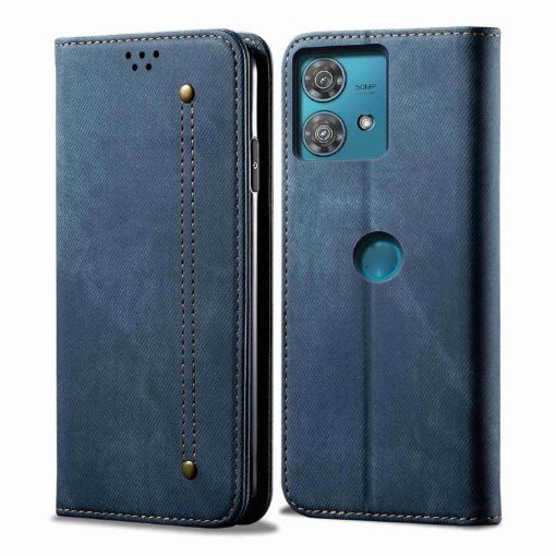 Motorola Edge 40 Neo Blue Denim Texture Flip Leather Phone Case - 1