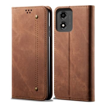 Moto E14 Brown Denim Texture Flip Leather Case - Motorola Phone Cover - 1