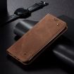 Moto E14 Brown Denim Texture Flip Leather Case - Motorola Phone Cover - 2