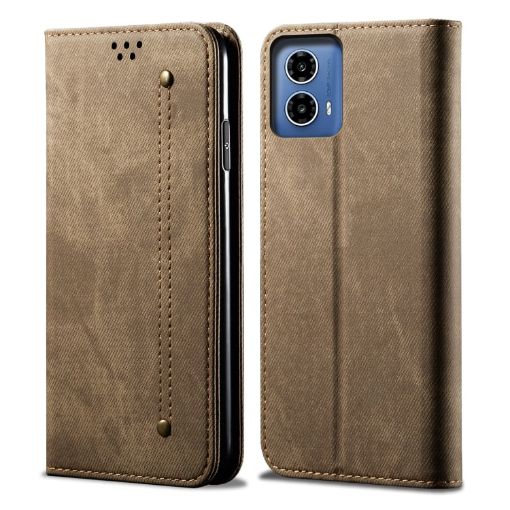 Moto G34/G45 5G Khaki Denim Texture Flip Leather Case - 1