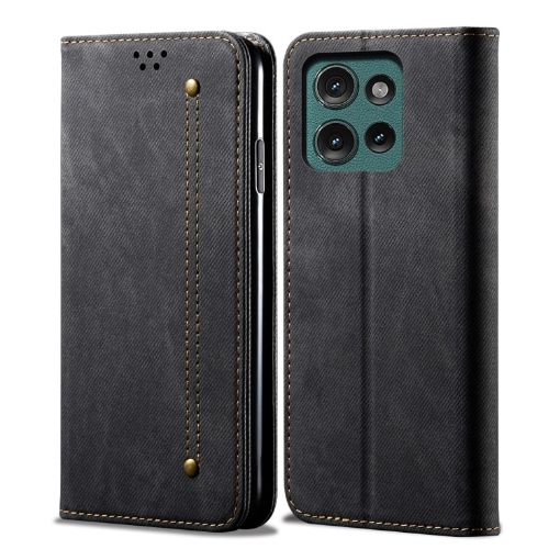 Moto G75 5G Denim Texture Flip Leather Case - Black - 1