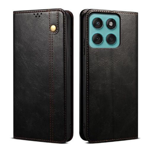 Motorola Edge 60 Pro Leather Phone Case - Oil Wax Crazy Horse Texture, Black - 1