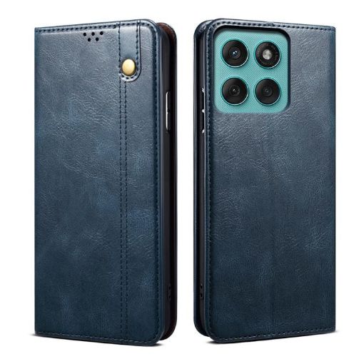 Motorola Edge 60 Pro Blue Leather Phone Case - Oil Wax Crazy Horse Texture - 1