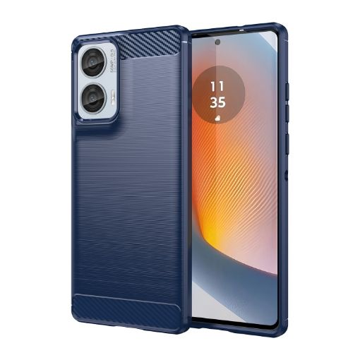 Motorola Moto G85 Blue TPU Phone Case - Carbon Fiber Brushed Texture - 1