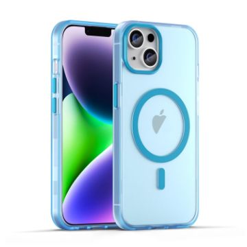 iPhone 14 MagSafe Frosted Translucent TPU PC Full Coverage Case Blue - 1