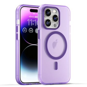 iPhone 15 Pro MagSafe Frosted Translucent TPU PC Case Dark Purple - 1