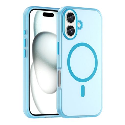 iPhone 16 Plus MagSafe Frosted Translucent TPU PC Case - Blue - 1