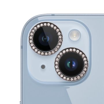 iPhone 15/15 Plus Camera Lens Protector Ring 9H Point Drill Black - 1