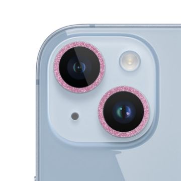 iPhone 15/15 Plus Pink Glitter Ring Tempered Glass Camera Lens Film - 1