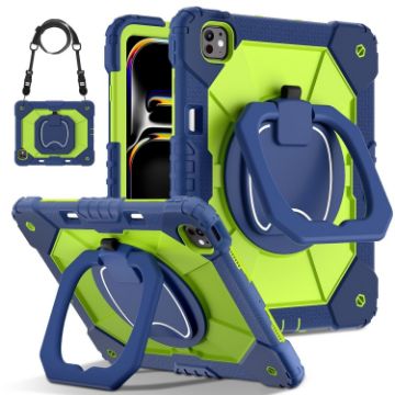 iPad Pro 13 2024 Silicone Hybrid Case - Navy Yellow Green Robot Design - 1