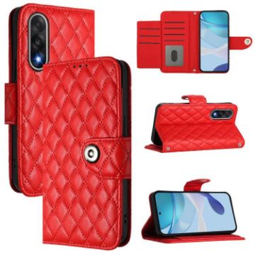 OnePlus Ace 5 Ultra Rhombic Texture Flip Leather Case with Lanyard Red - 1