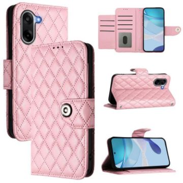 OnePlus Ace 5 Racing Rhombic Texture Flip Leather Case with Lanyard Pink - 1